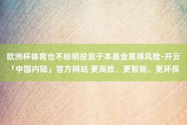欧洲杯体育也不标明投资于本基金莫得风险-开云「中国内陆」官方网站 更高效、更智能、更环保