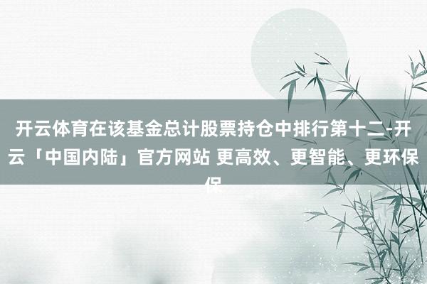 开云体育在该基金总计股票持仓中排行第十二-开云「中国内陆」官方网站 更高效、更智能、更环保